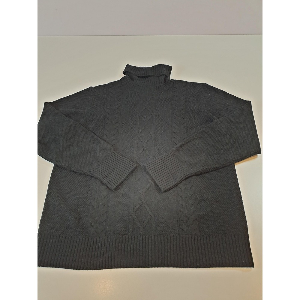 Shephe Sweater Mens Large Black Pullover Turtleneck Cable Knit Ribbed Cuffs Hem